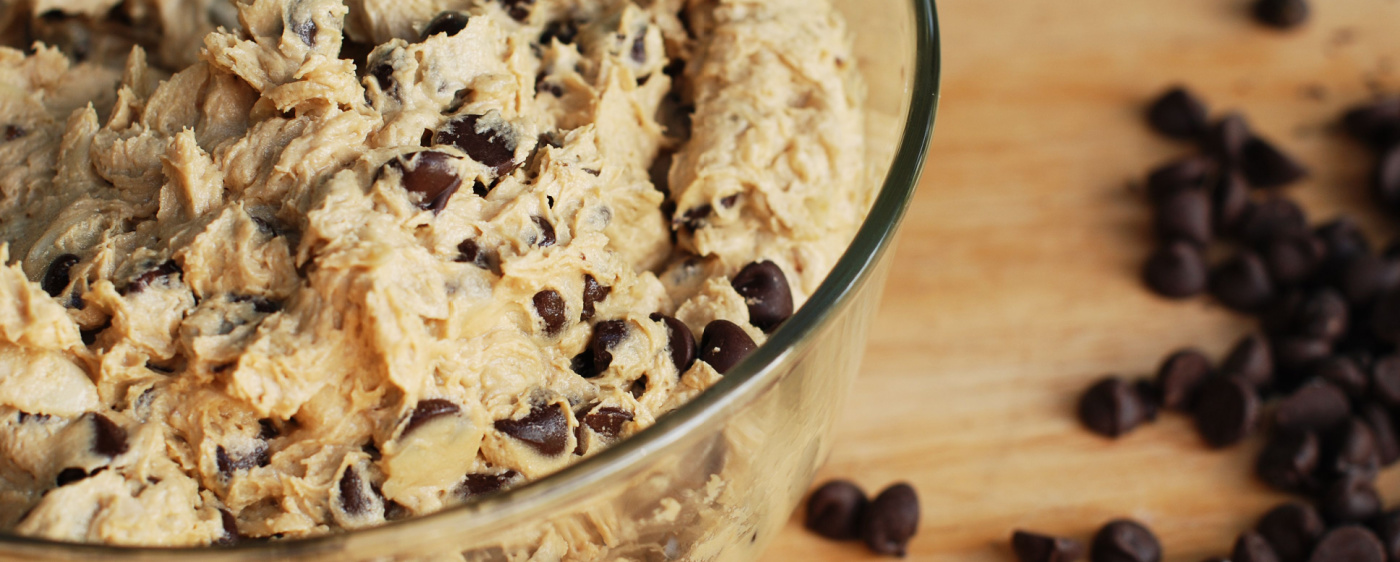 Edible cookie dough in a bowl.