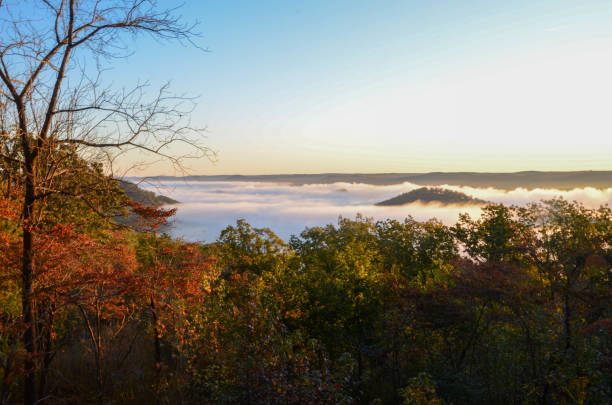 view from atop morrow mountain nc on a foggy morning - morrow mountain nc stock pictures, royalty-free photos & images