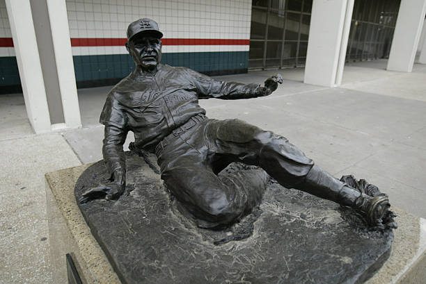 Statue of Enos Slaughter of the St. Louis Cardinals is outside of Busch Stadium on July 18, 2004 in St. Louis, Missouri.