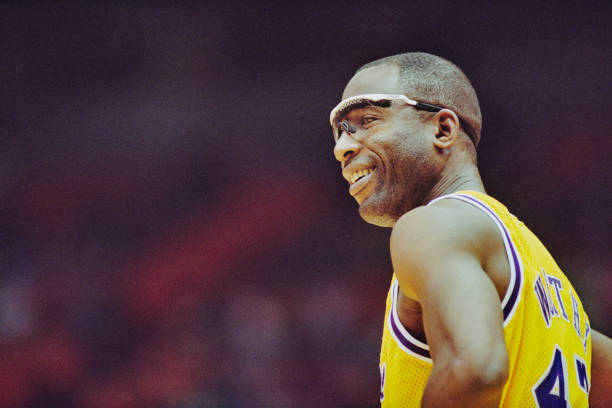 James Worthy#42, Small Forward and Power Forward for the Los Angeles Lakers during the NBA Pacific Division basketball game against the Los Angeles...