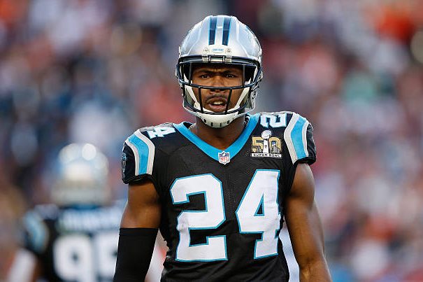 Josh Norman looks on during Super Bowl 50 against the Denver Broncos at Levi's Stadium on February 7, 2016 in Santa Clara,...