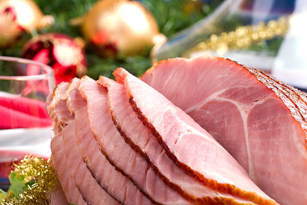 holliday honey ham - glazed ham stock pictures, royalty-free photos & images