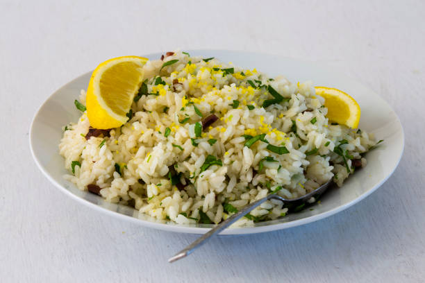 lemony rice-parsley salad - lemon-herb rice pilaf stock pictures, royalty-free photos & images