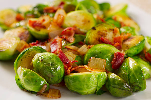 brussels sprouts - brussels sprouts and bacon stock pictures, royalty-free photos & images