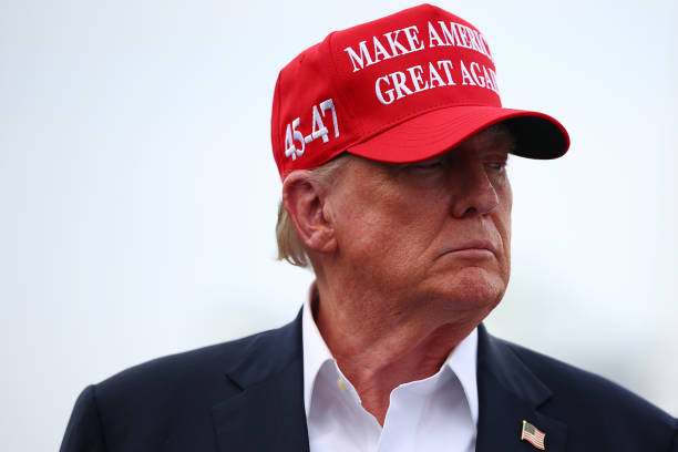 Former U.S. President and Republican presidential candidate Donald Trump attends the NASCAR Cup Series Coca-Cola 600 at Charlotte Motor Speedway on...