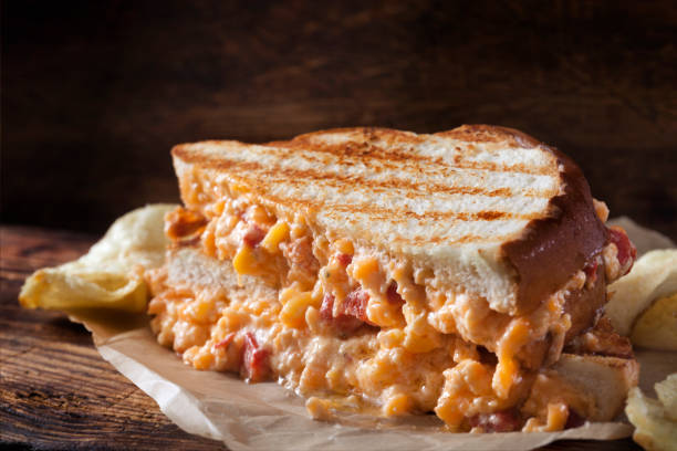 grilled pimento cheese sandwich - pimento cheese stock pictures, royalty-free photos & images