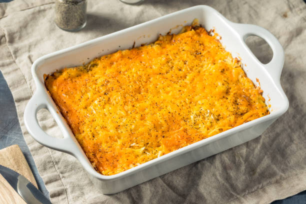 high angle view of food in container on table,united states,usa - hashbrown casserole stock pictures, royalty-free photos & images